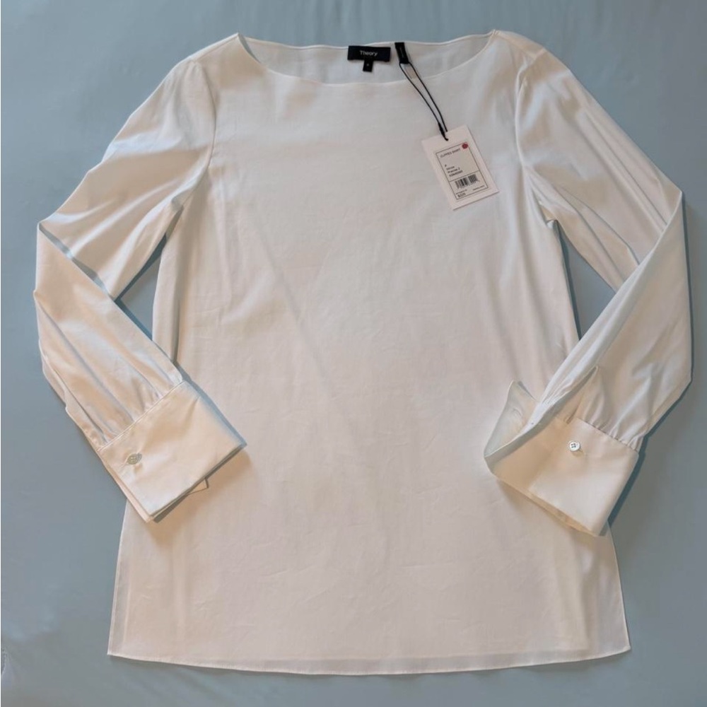 Theory White Long-Sleeve Boatneck Blouse